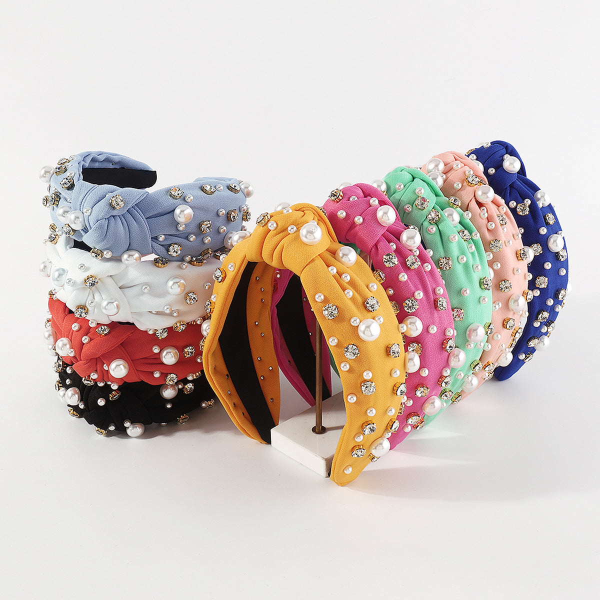 Multi-Color Knot In The Middle Wide Edge Size Beads Rhinestones Headband Hair Accessories Female