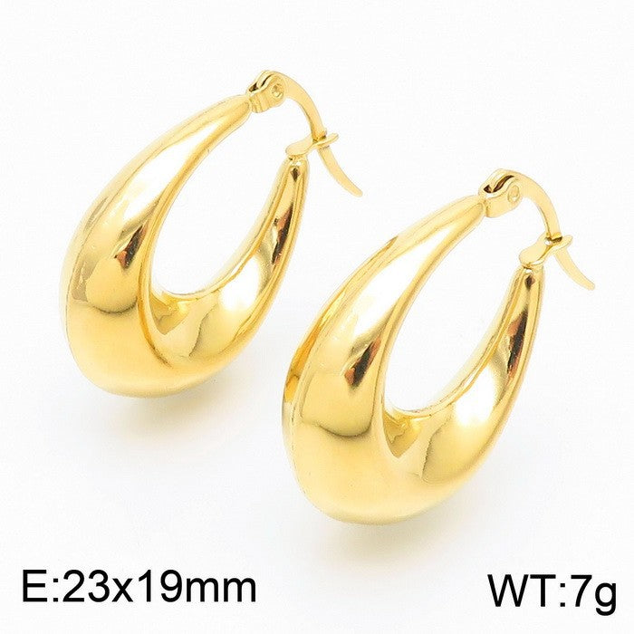 Titanium Steel U-shaped Glossy Ear Clip Plated 18K Hollow Earrings