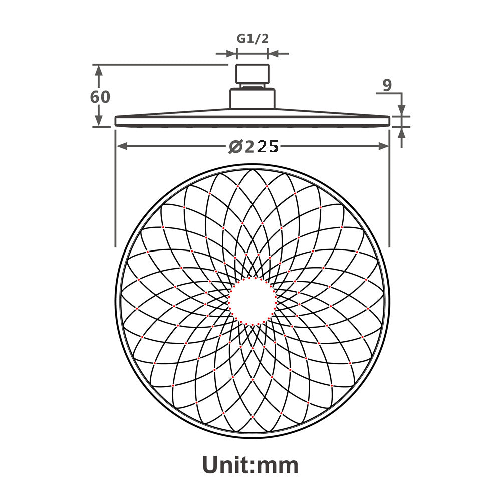 Black ABS Round Bathroom Shower Head