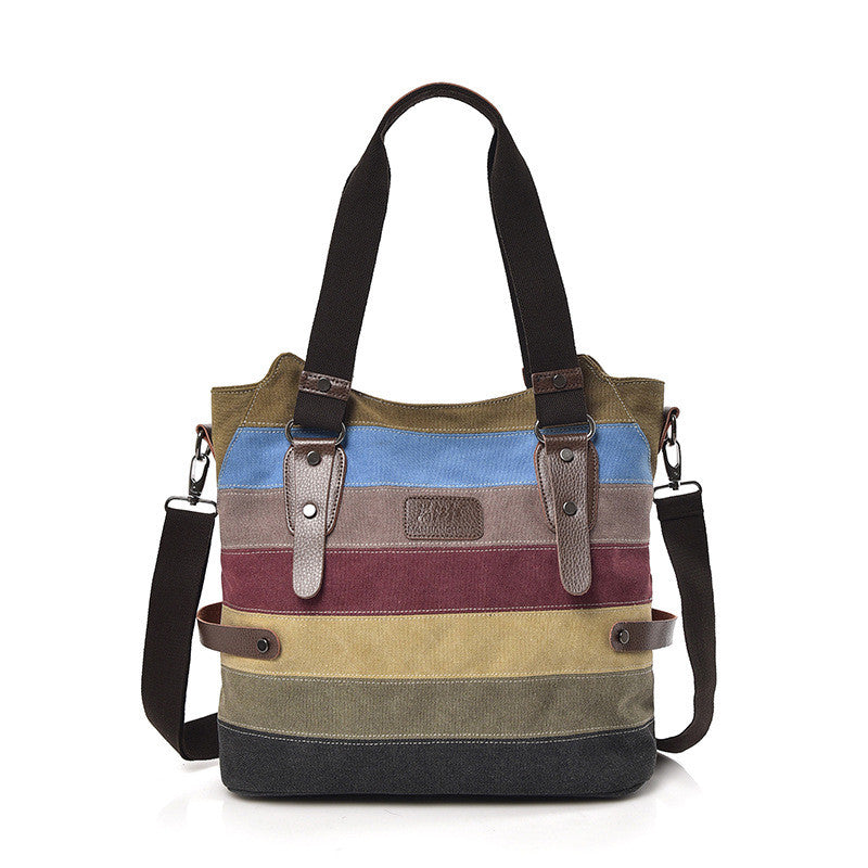 Women's Fashion Casual Large Capacity Rainbow Patchwork Handbag