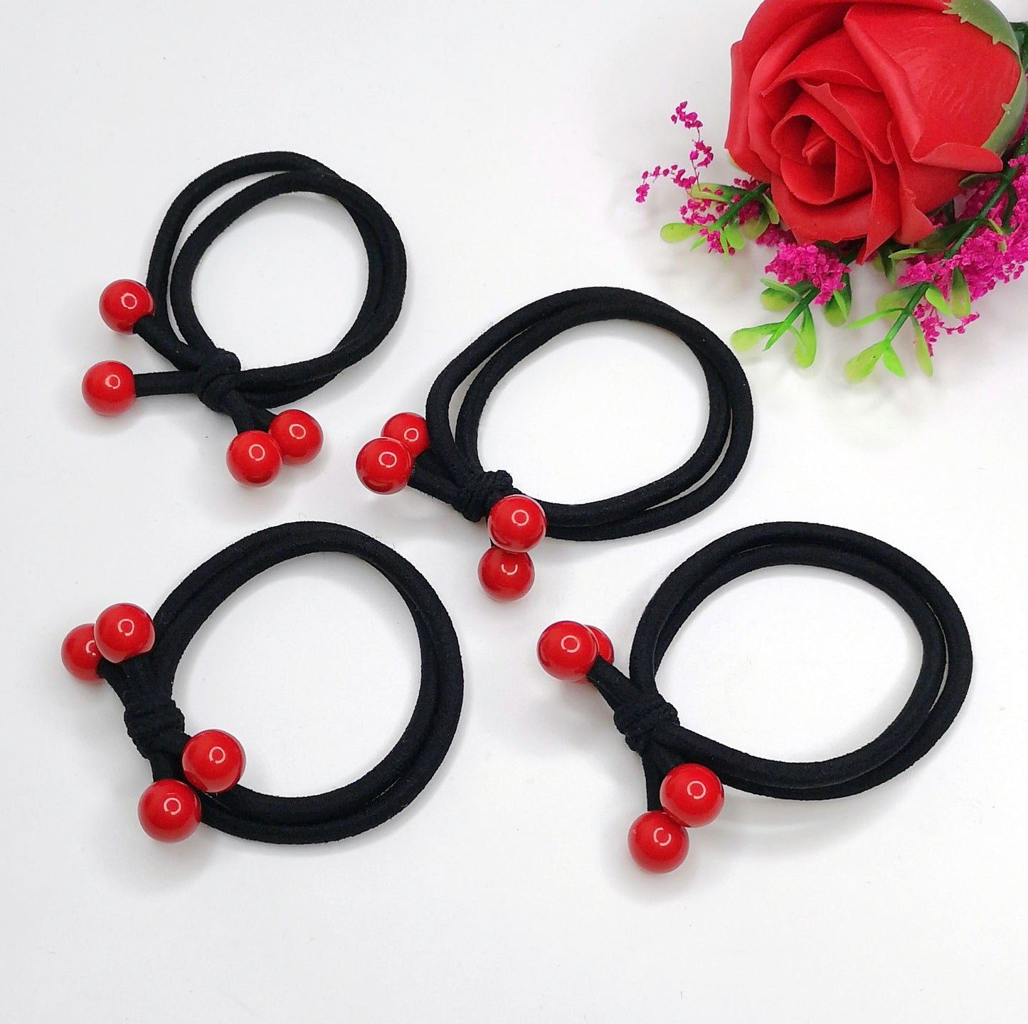 Red Beads Head Rope Two In One Hair Ring