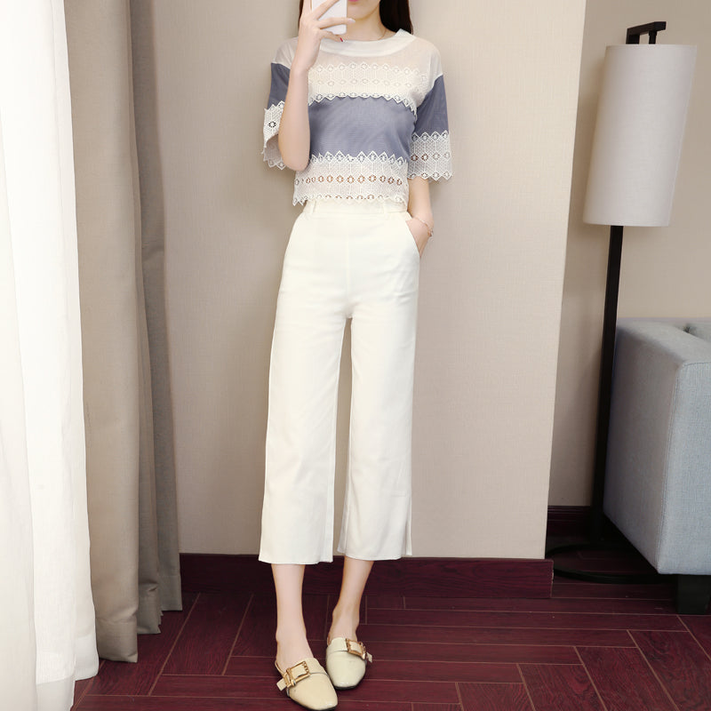 summer new female fashion suit spring and autumn fashion Korean version of temperament, slim waist waist leg pants two sets