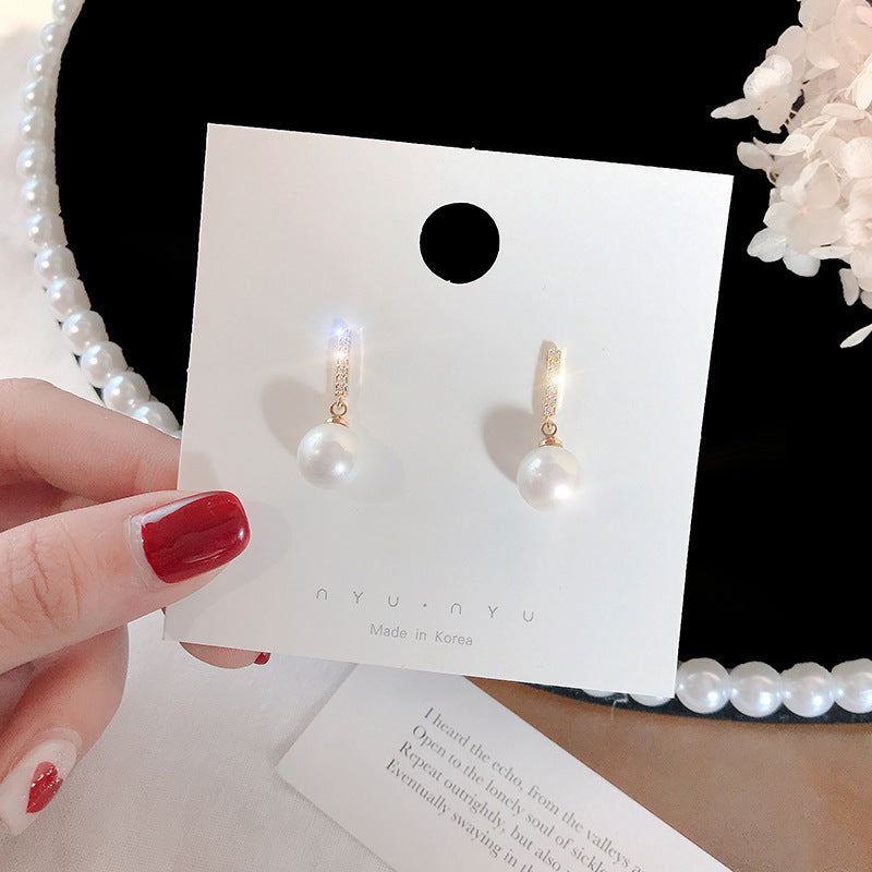 925 Silver Needle Pearl Earrings European And American High Sense Super Fairy Stud Earrings