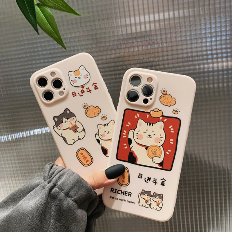 Compatible with Apple , Lucky Cat Phone Case Silicone For Apple 11Promax Painted Soft Case