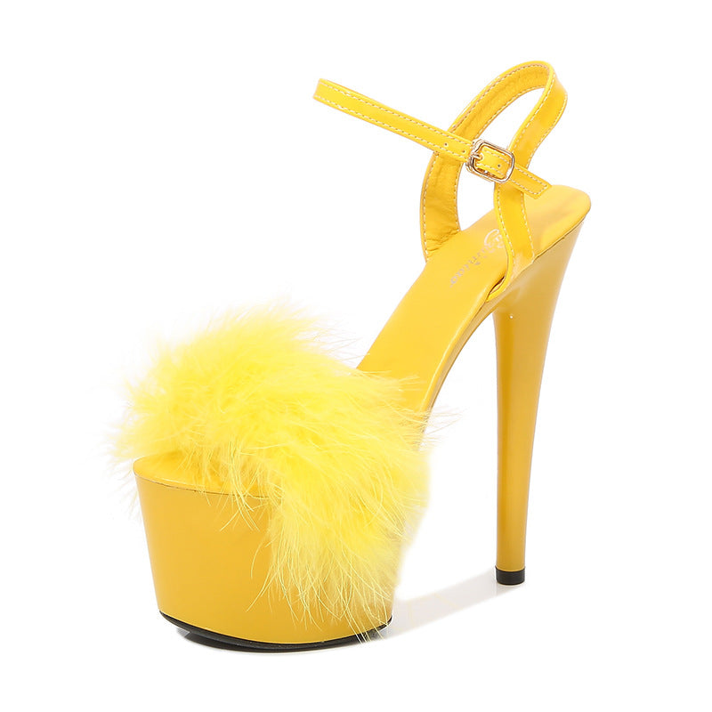 Patent Leather Stilettos Platform Sandals Fur High Heels