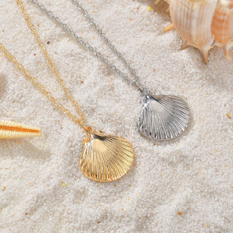 Marine Life Scallop Conch Shell Pendant Necklace