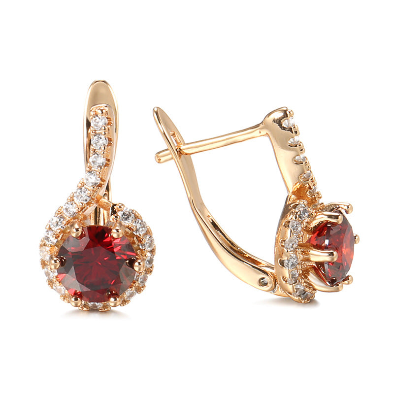 Elegant Zircon Fashion Exquisite Six-claw Pigeon Blood Red Zircon Earrings