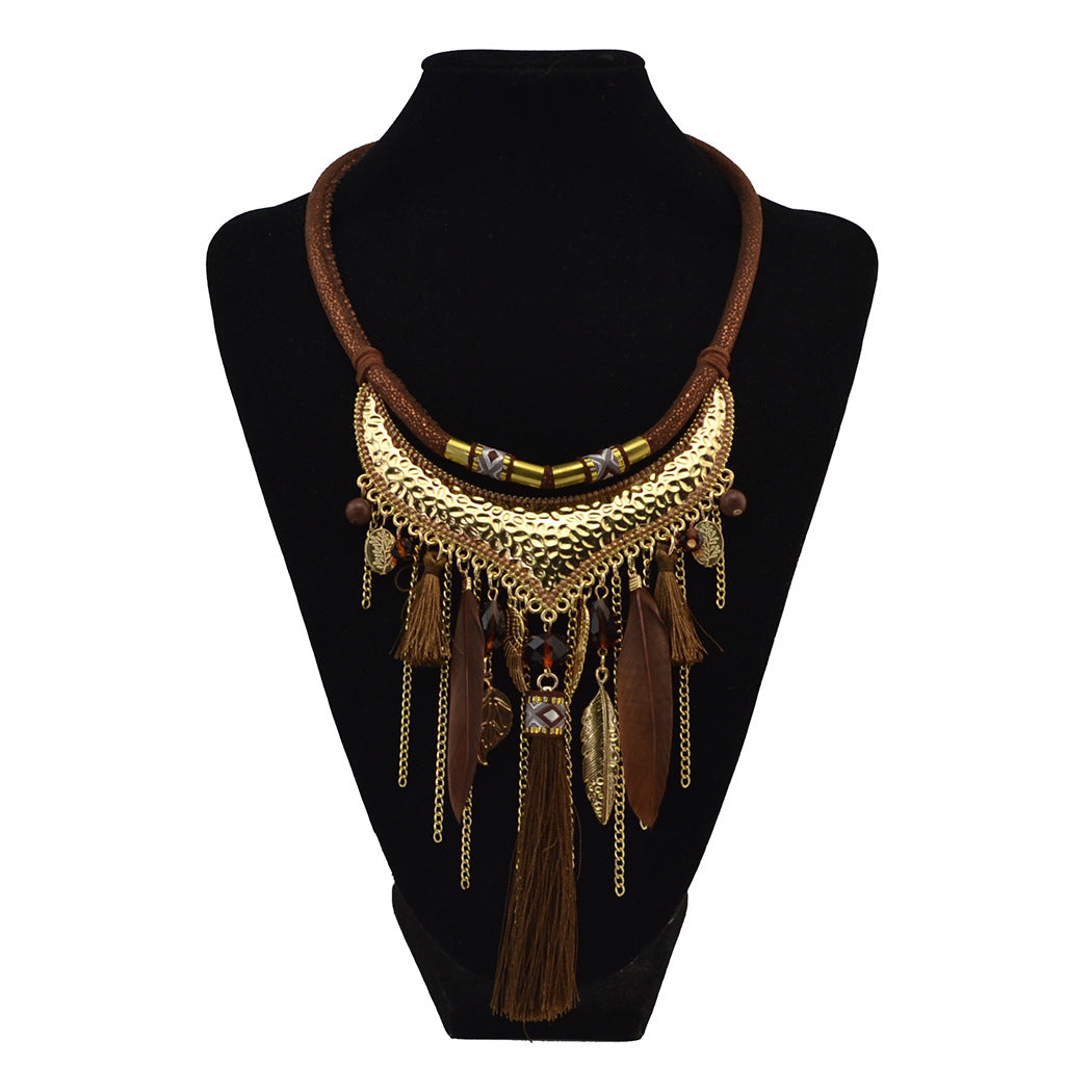 Original jewelry feather leaf tassel necklace