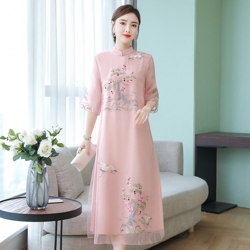 Cheongsam Dress Improved Hanfu Ethnic Embroidery Dress