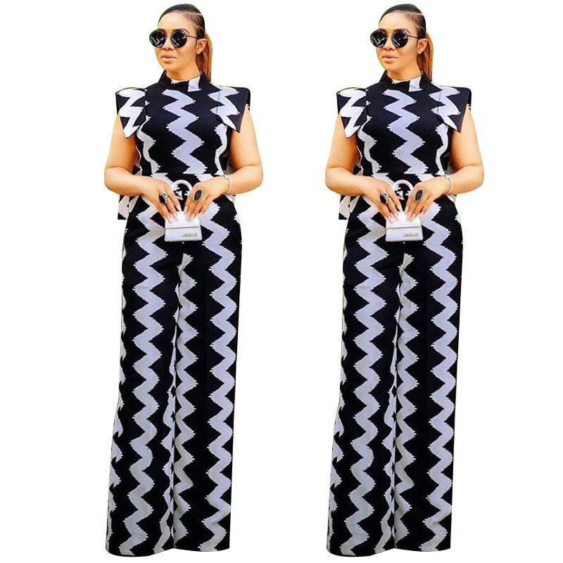 Printed Long High Waist Ladies Casual Pants Suit