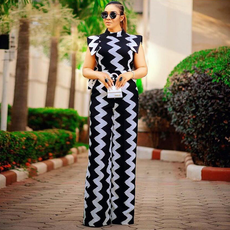 Printed Long High Waist Ladies Casual Pants Suit