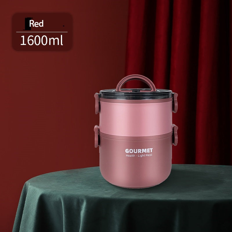 New Stainless Steel Round Insulated Lunch Box, Double-Layer Three-Layer Plastic Lunch Box For Students, Multi-Layer Lunch Box, Insulated Bucket