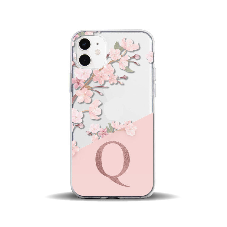 Compatible with Apple, Suitable For Iphone11Pro Creative Transparent Peach Blossom 26 English Letters 78P Mobile Phone Case Iphone12 Protective Cover