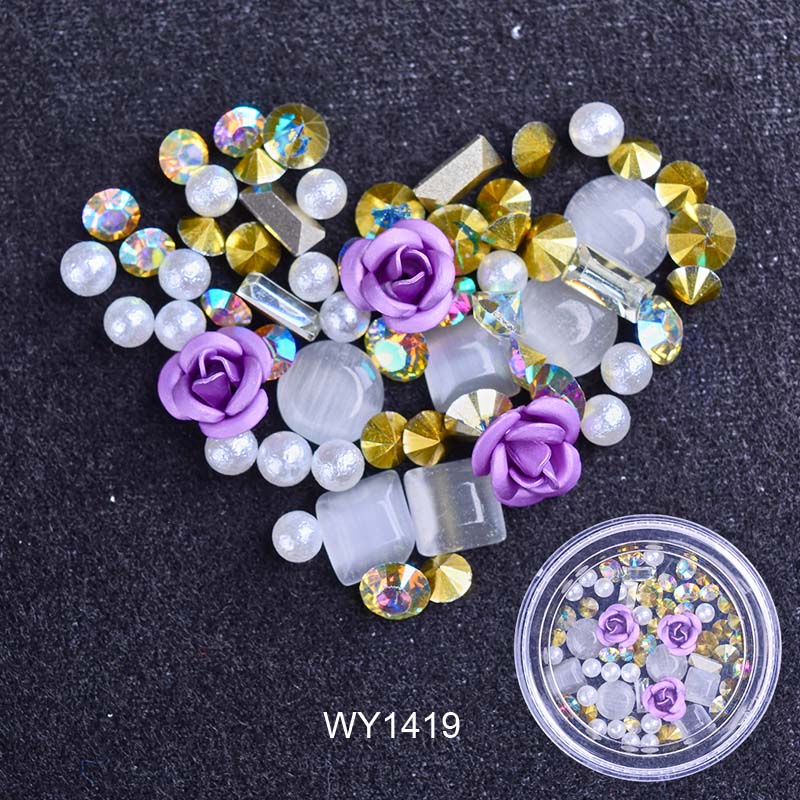 Nail Art Metal Flower Cat's Eye Jade Shaped Pointed Rhinestone Nail Art Pearl Jewelry