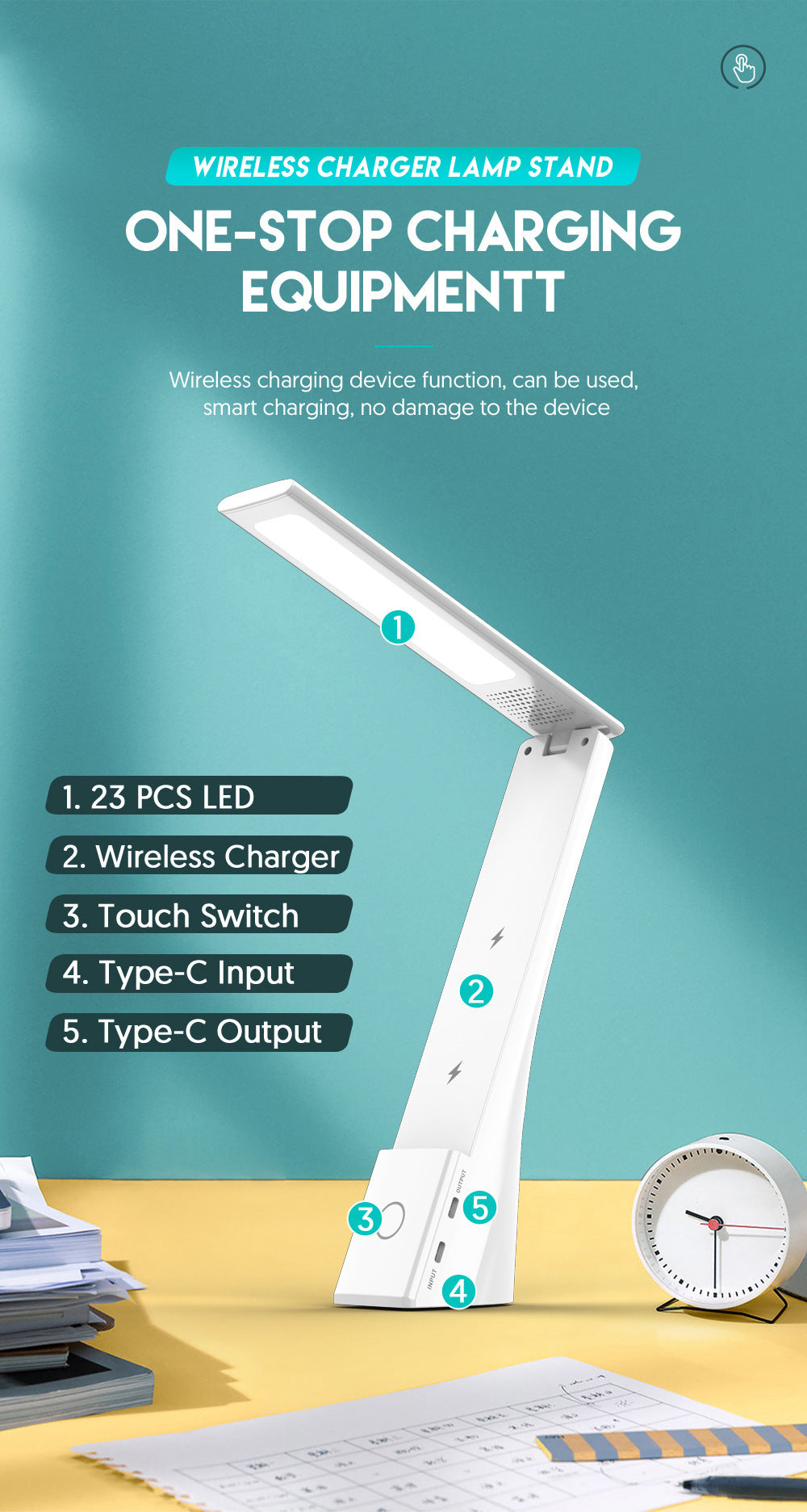 Plastic Foldable Table Lamp Wireless Charging Bracket Personalized Creative Multifunctional Three-in-one