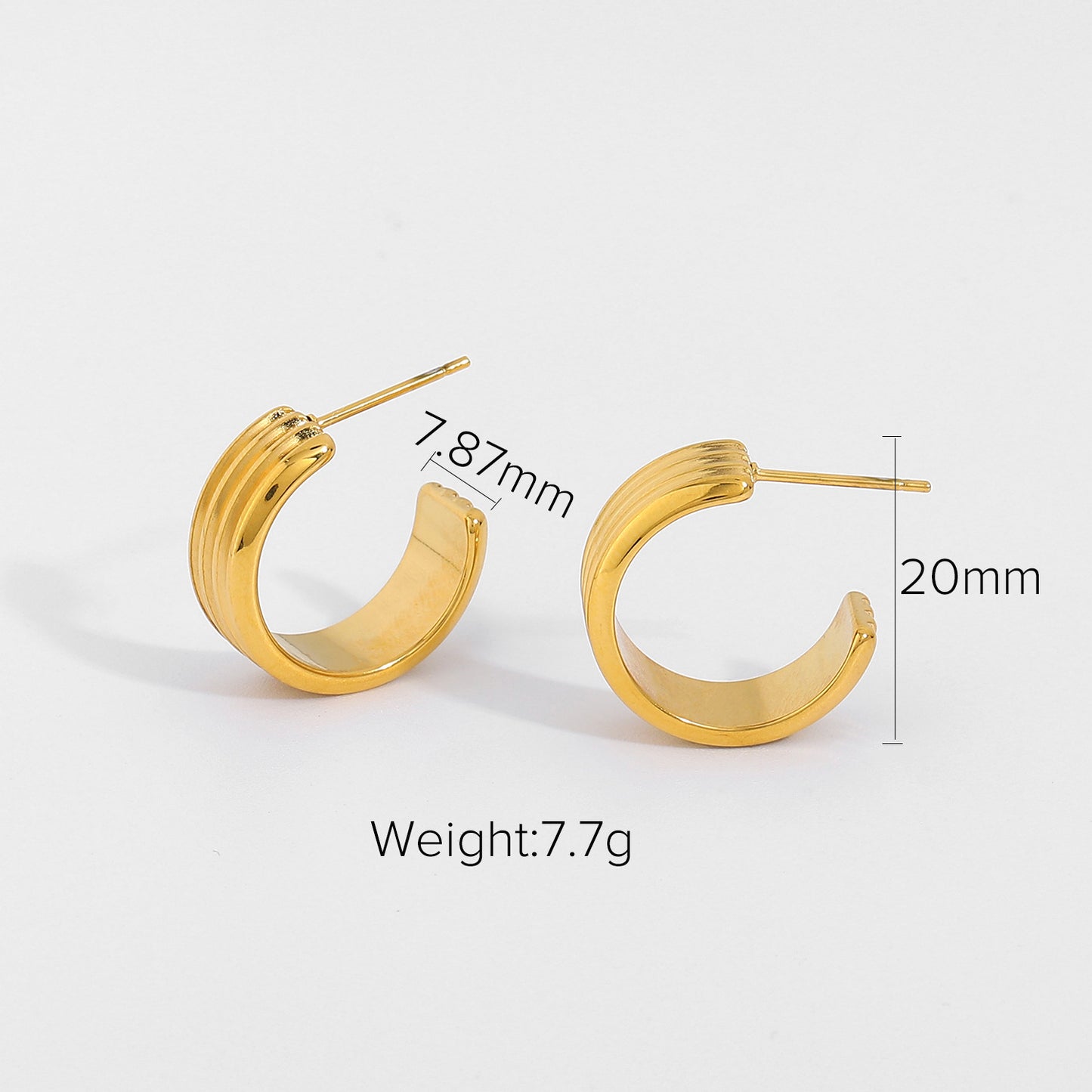 18K Vacuum Gold Plated L Stainless Steel Three-layer C Shape Tire Earrings