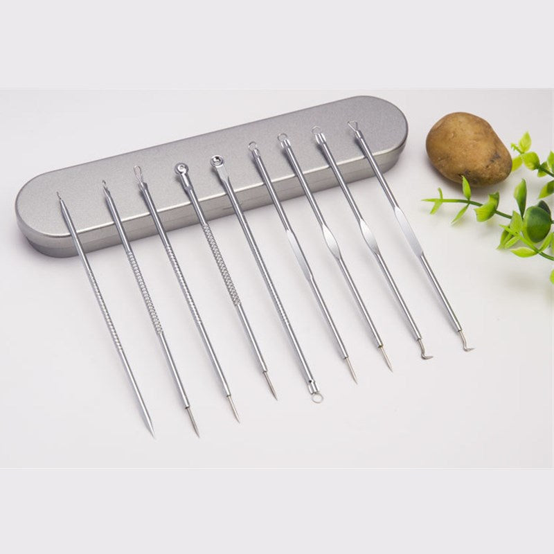 9pcs Stainless Steel Acne Needle Cell Clamp Double-headed Acne Acne Needle