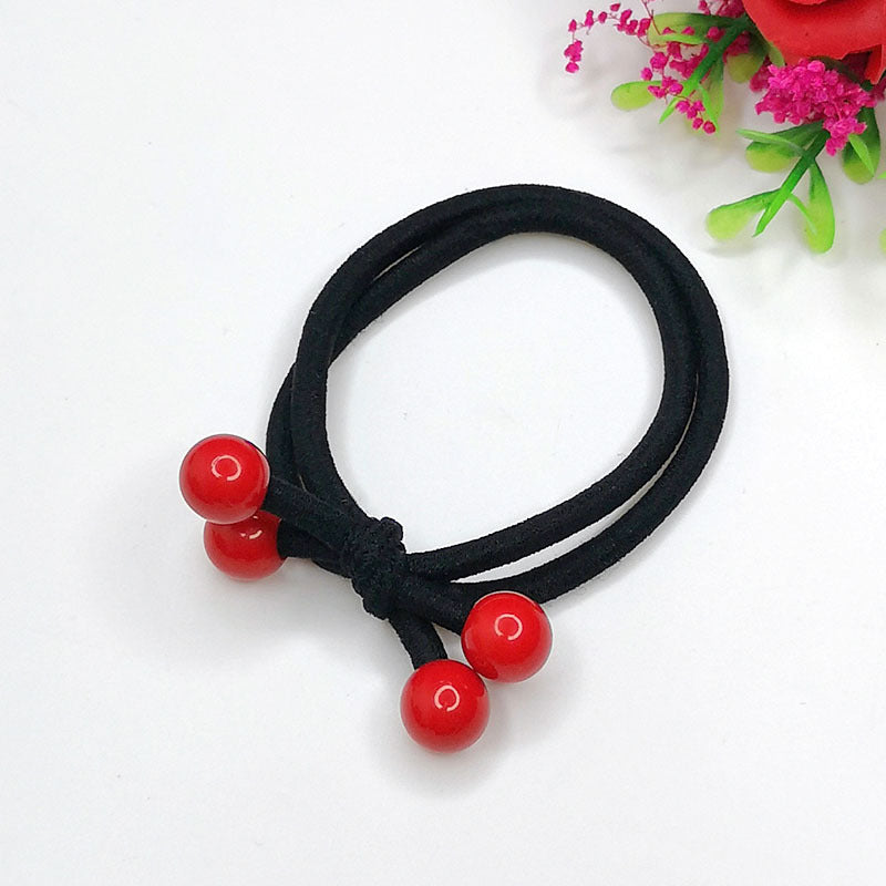 Red Beads Head Rope Two In One Hair Ring