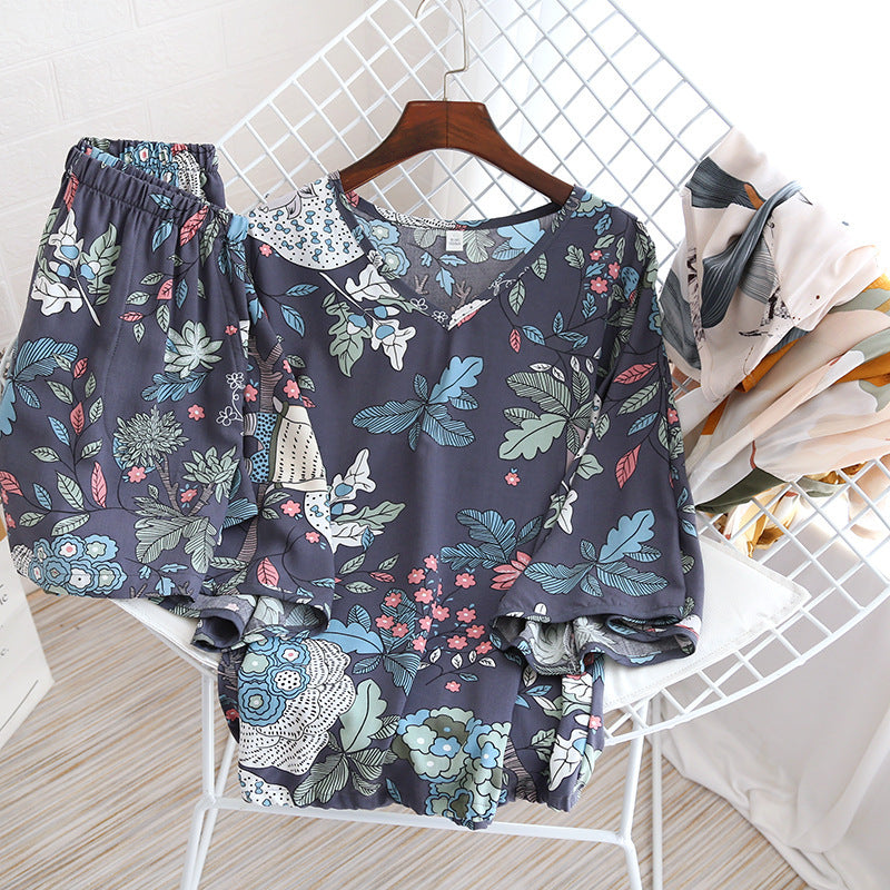 Pullover V-neck Sleeve Shorts Pajama Set With Thin Cotton