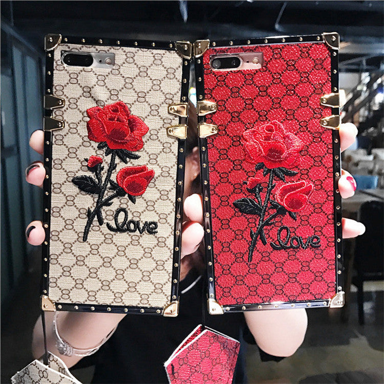 Compatible with Apple, 3D Rose Embroidered Cases for iPhone