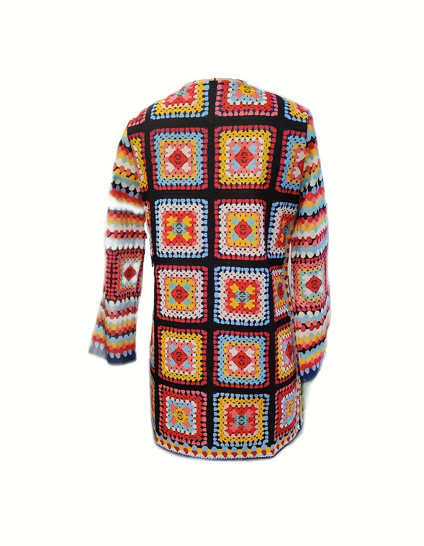 Women's Cardigan European And American Loose Casual And Comfortable Color Printed Plaid Coat