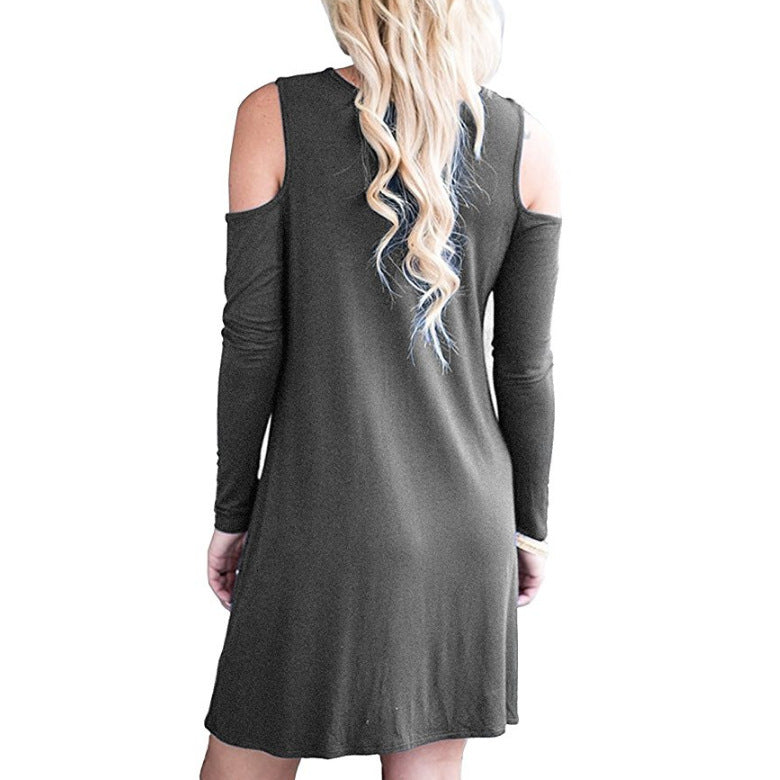 Solid Color Off-the-shoulder Long Sleeve Dress