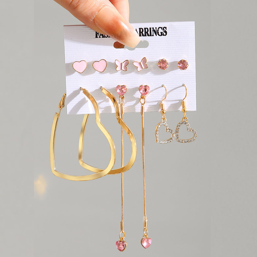 Creative Simple Retro Love Star Chain Earings Set