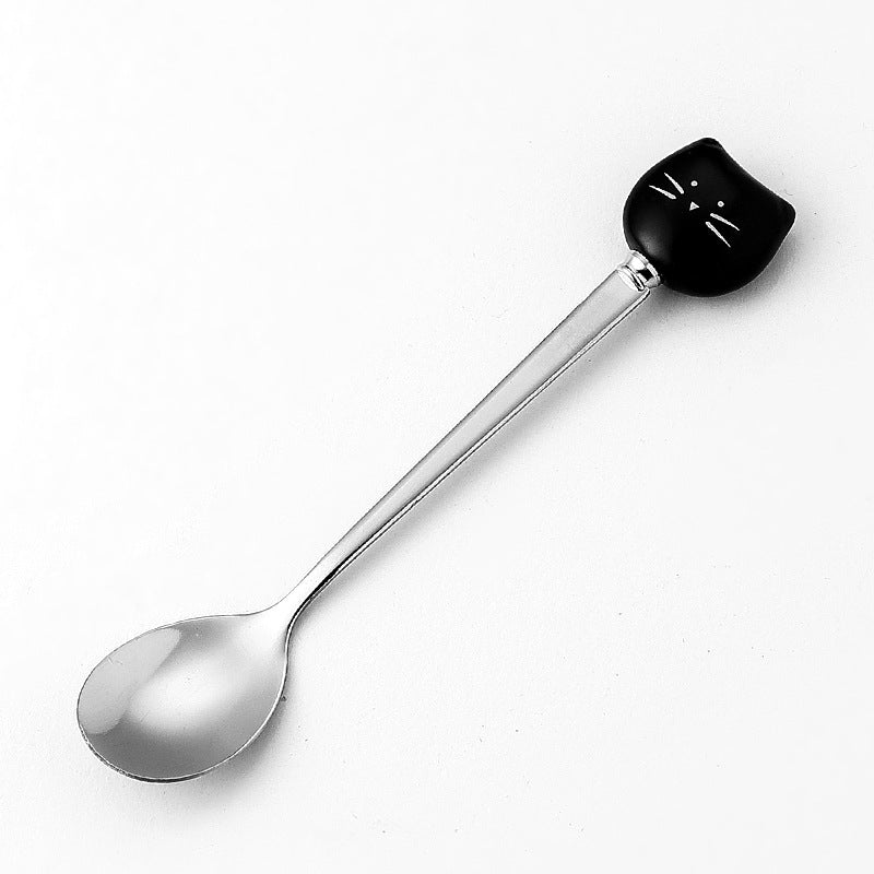 Creative Stainless Steel Spoon Ceramic Handle Stainless Steel Fruit Fork Ice Cream Spoon Simple Soup Spoon Coffee Spoon