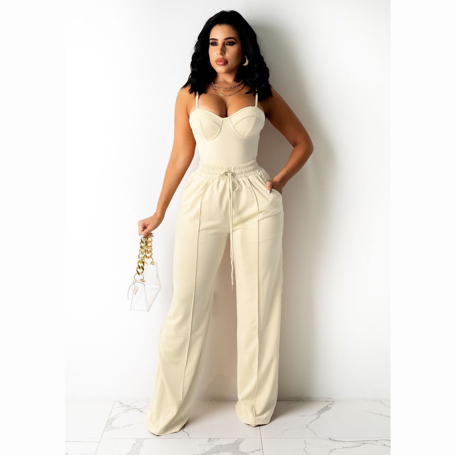 Women's Camisole Drawstring Three-dimensional Wide-leg Suit