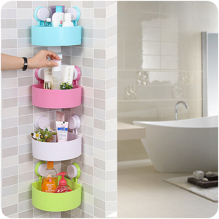 Triangle suction cup bathroom rack