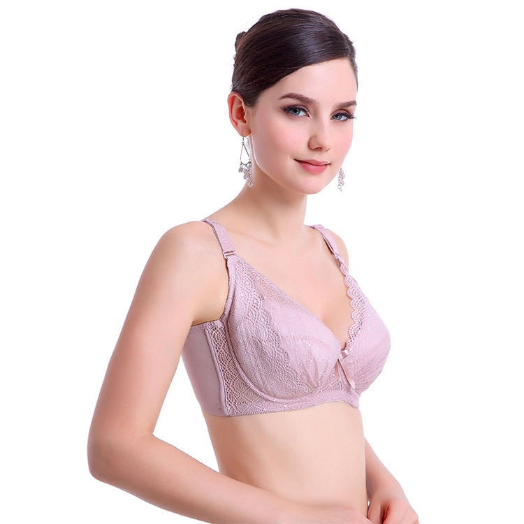 Back Button Thin Cotton Cup Lace Flower Edge Support Gathering Bra