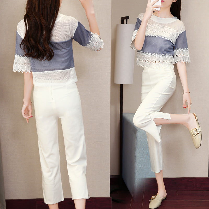 summer new female fashion suit spring and autumn fashion Korean version of temperament, slim waist waist leg pants two sets