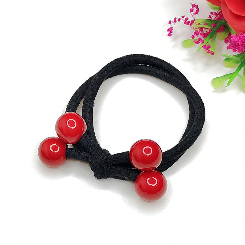 Red Beads Head Rope Two In One Hair Ring