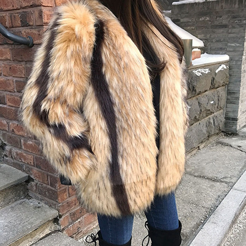 Artificial Fox Fur Marbled Fur Coat