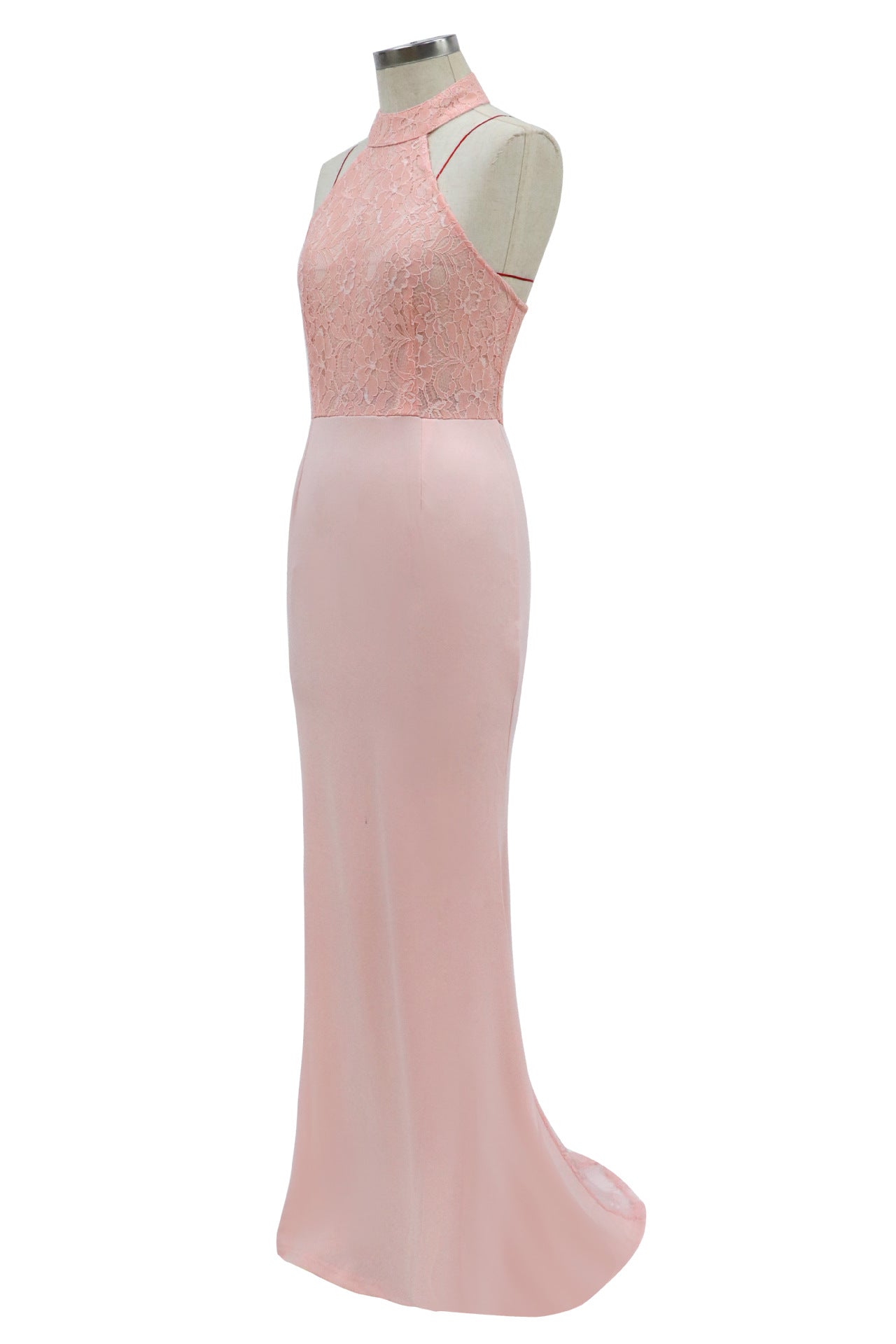 Sleeveless Halter Dress Lace Banquet Evening Dress