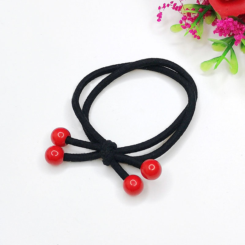 Red Beads Head Rope Two In One Hair Ring