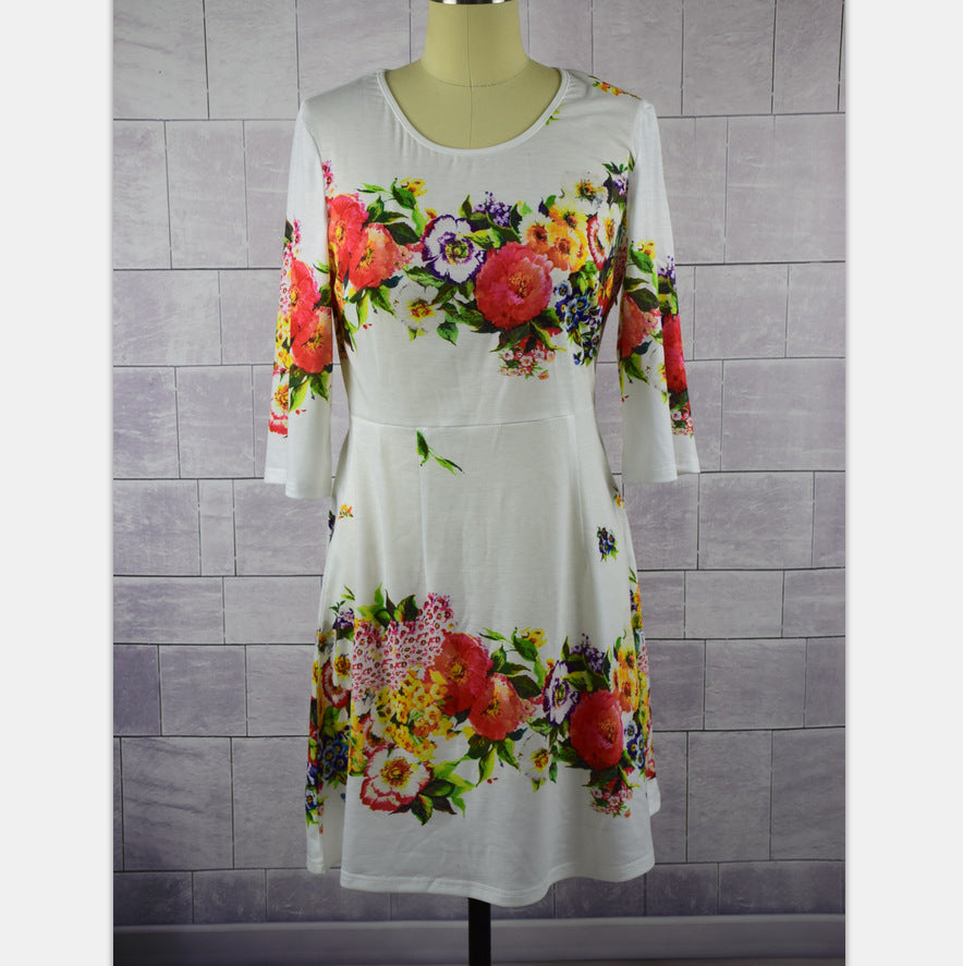 Pastoral print round neck dress