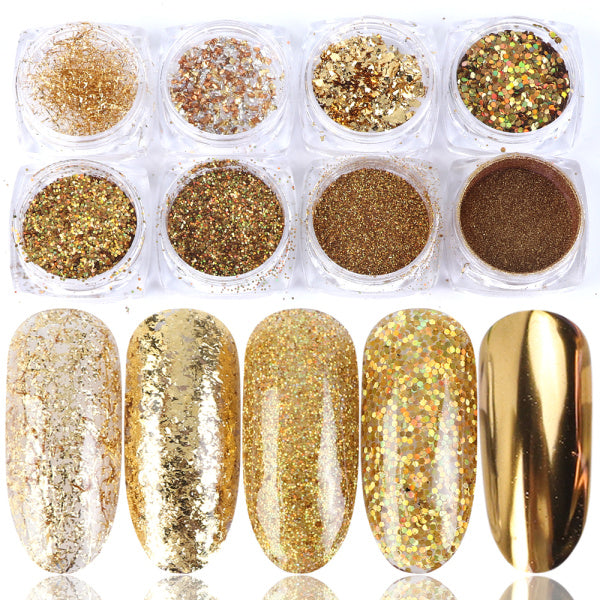 8 Box Mix Glitter Nail Art Powder Flakes Set