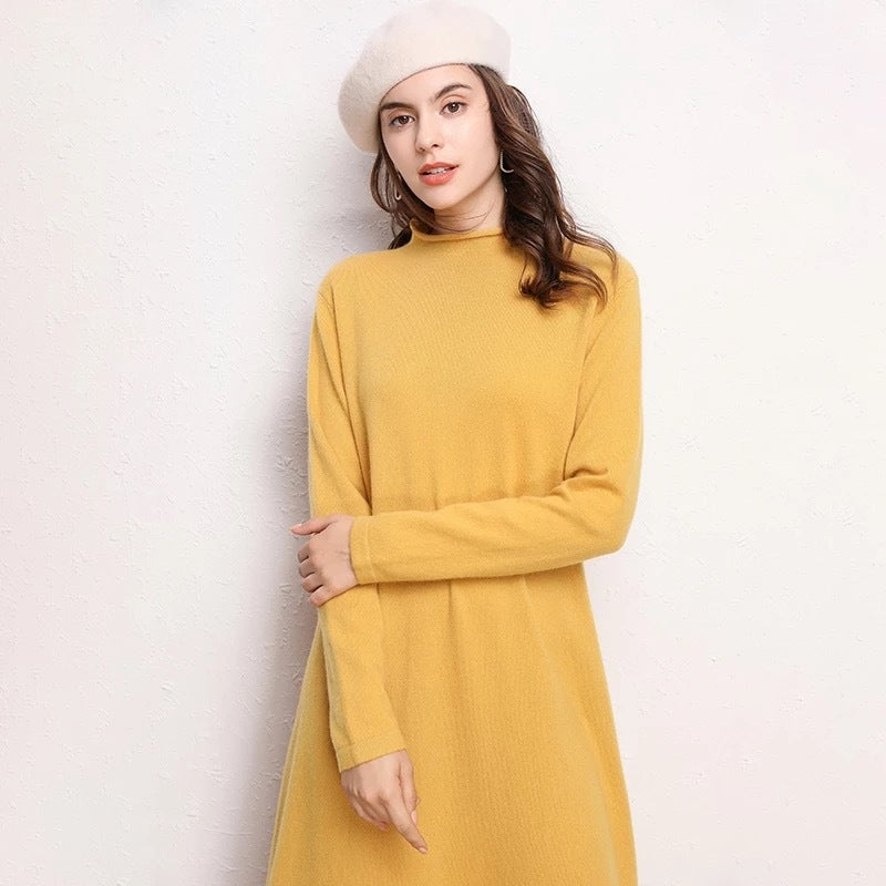 New Dress Ladies Pure Color Knitted Dress