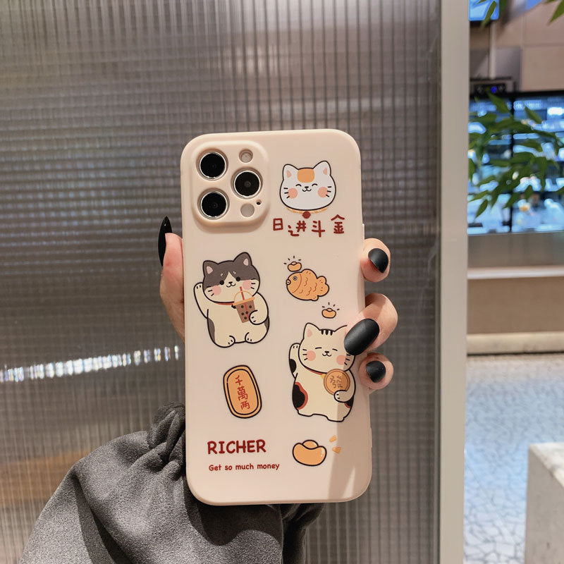 Compatible with Apple , Lucky Cat Phone Case Silicone For Apple 11Promax Painted Soft Case