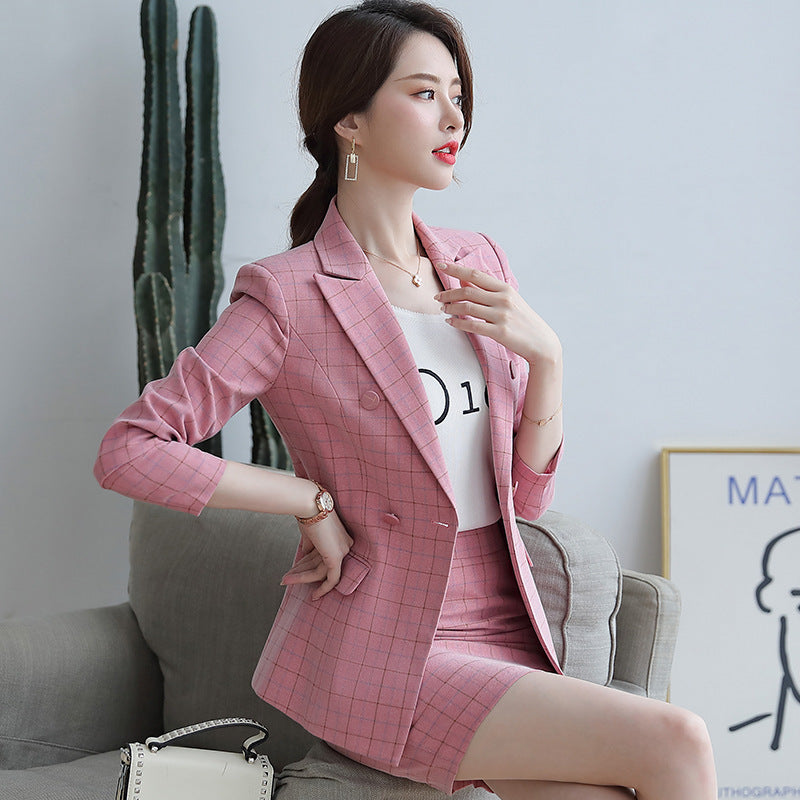 Women's Plaid Suit Jacket Slim Temperament Professional Suit