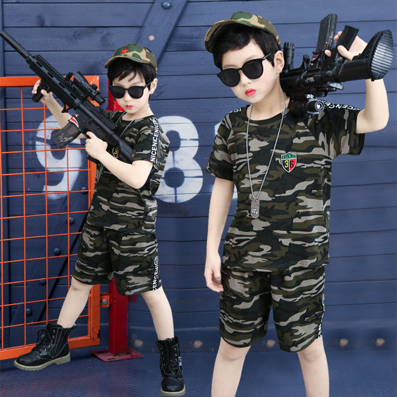 Boys summer short sleeve camouflage clothing