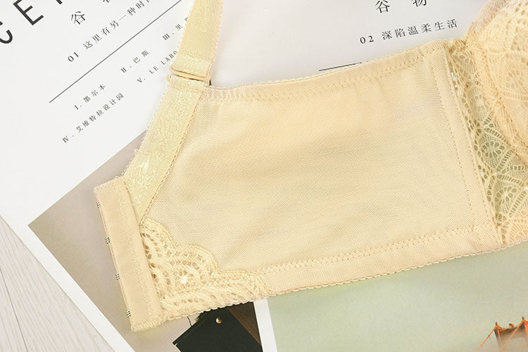 Back Button Thin Cotton Cup Lace Flower Edge Support Gathering Bra