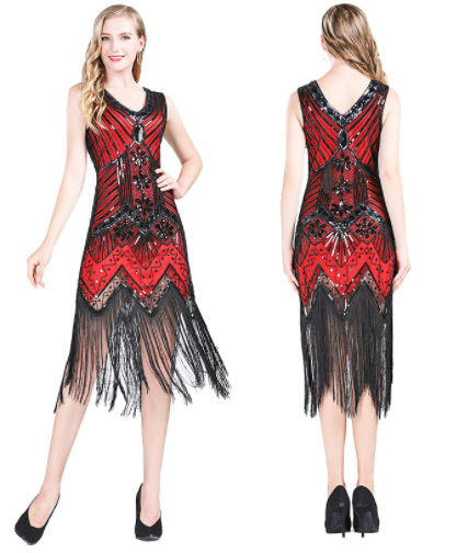 Vintage Sequined Fringe Dress Party Dance Dress