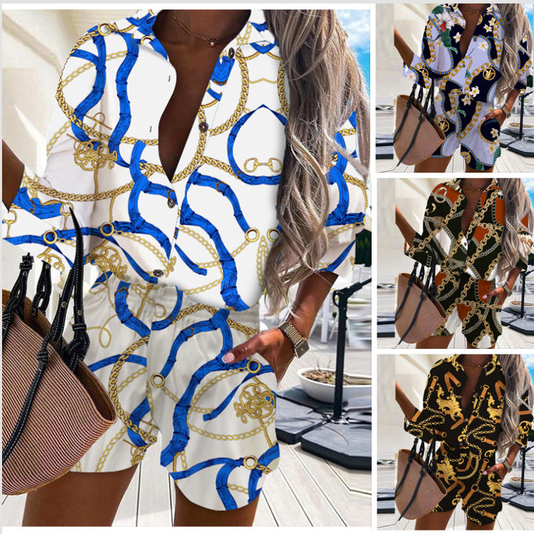 New Women's Fashion Casual Chain Chain Print Suit