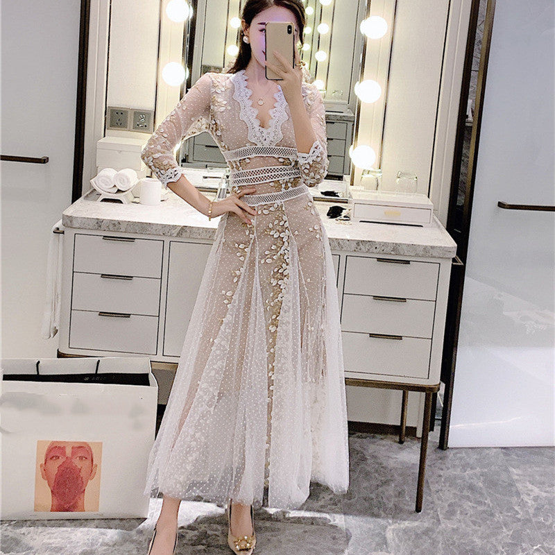 Super Fairy Mesh Embroidery Dress Dress Skirt