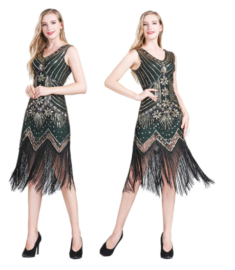 Vintage Sequined Fringe Dress Party Dance Dress