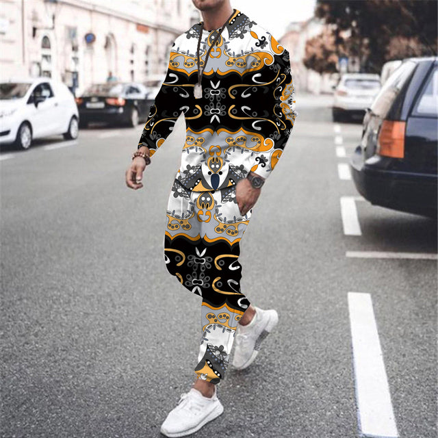 Men's Fashion Simple Print Sweatshirt Pants Set