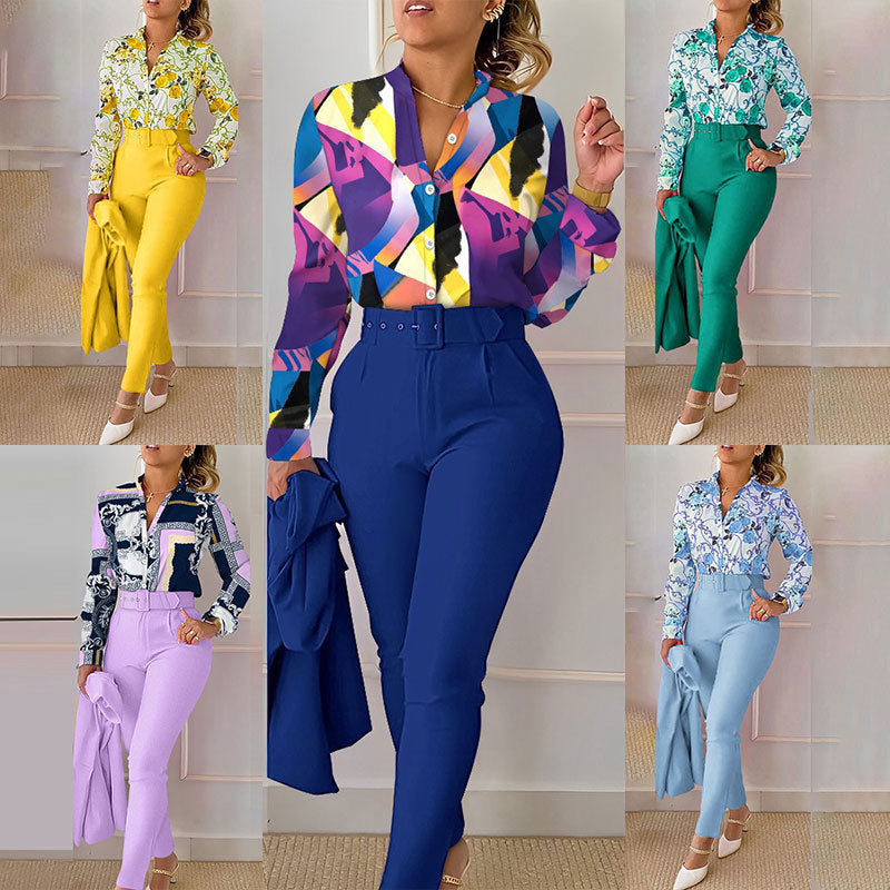 Women's Clothing New Elegant Printed Trousers Long Sleeve Fashion Casual Set