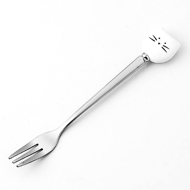 Creative Stainless Steel Spoon Ceramic Handle Stainless Steel Fruit Fork Ice Cream Spoon Simple Soup Spoon Coffee Spoon